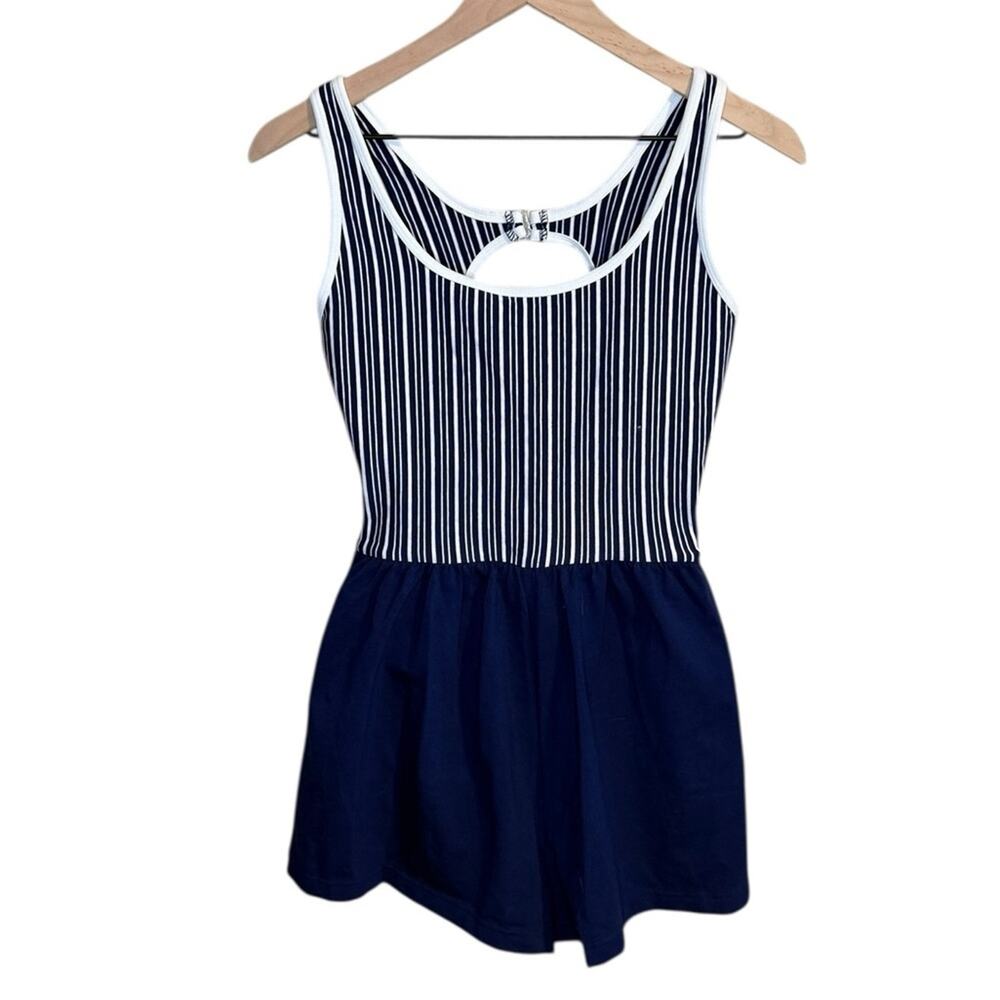 Vtg Cherokee Swim Suit Romper Sz 12 New NWT deadstock Navy Striped Blue